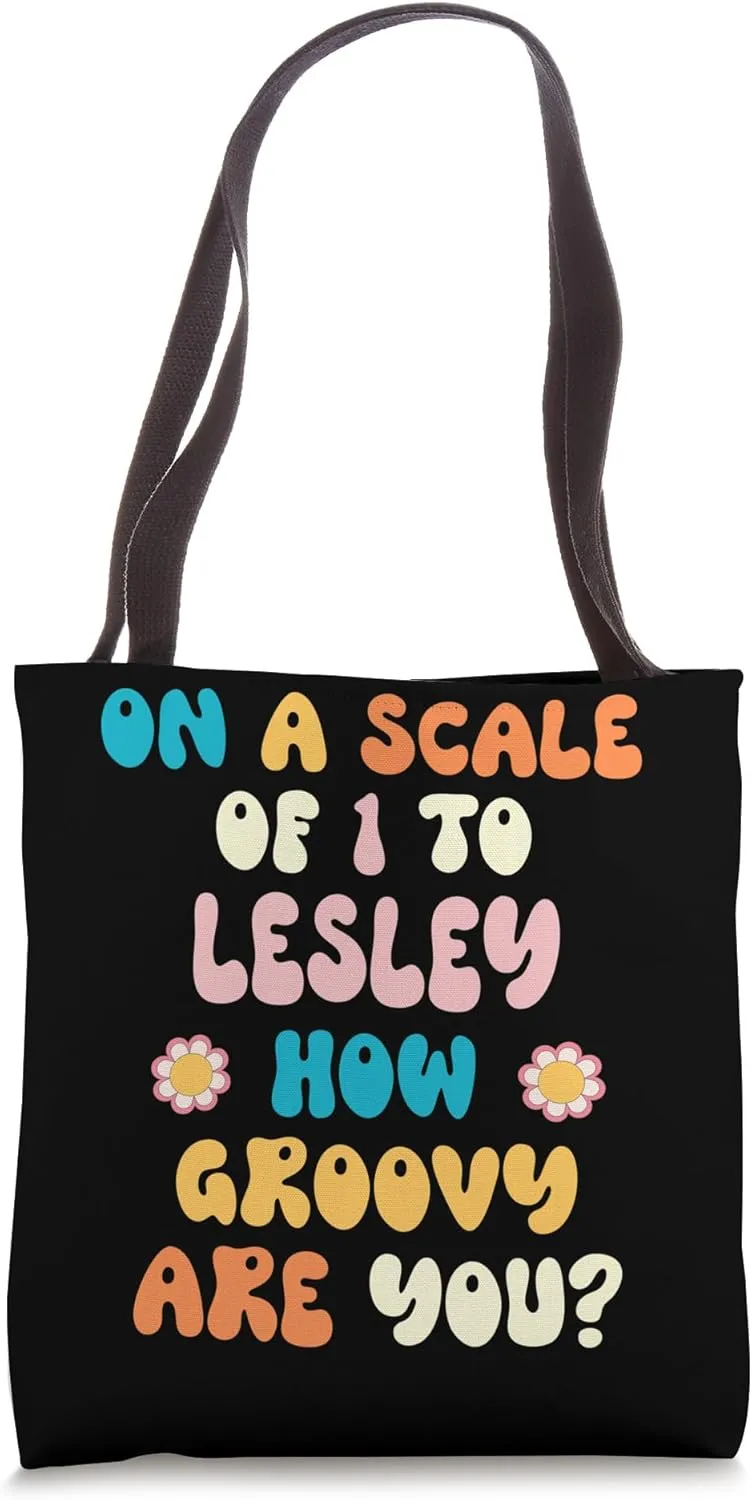 LESLEY Cute Retro Girls Groovy LESLEY Personalized Name Tote Bag