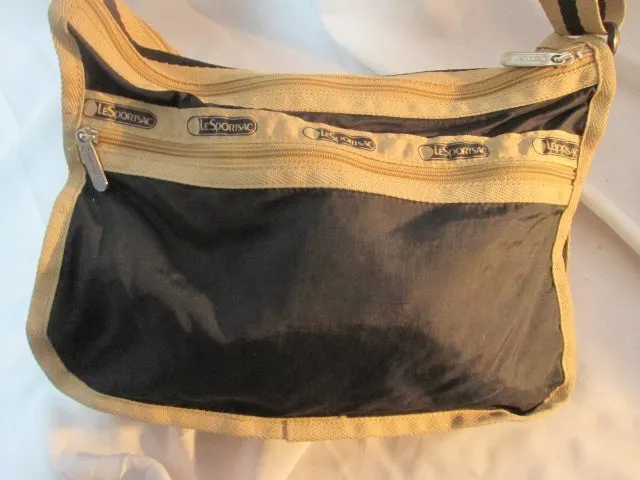 LESPORTSAC Nylon shoulder travel bag purse crossbody BLACK BROWN Satchel