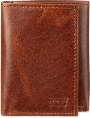 Levi's Men's Trifold Wallet-Sleek and Slim Includes Id Window and Credit Card Holder, Tan, One Size