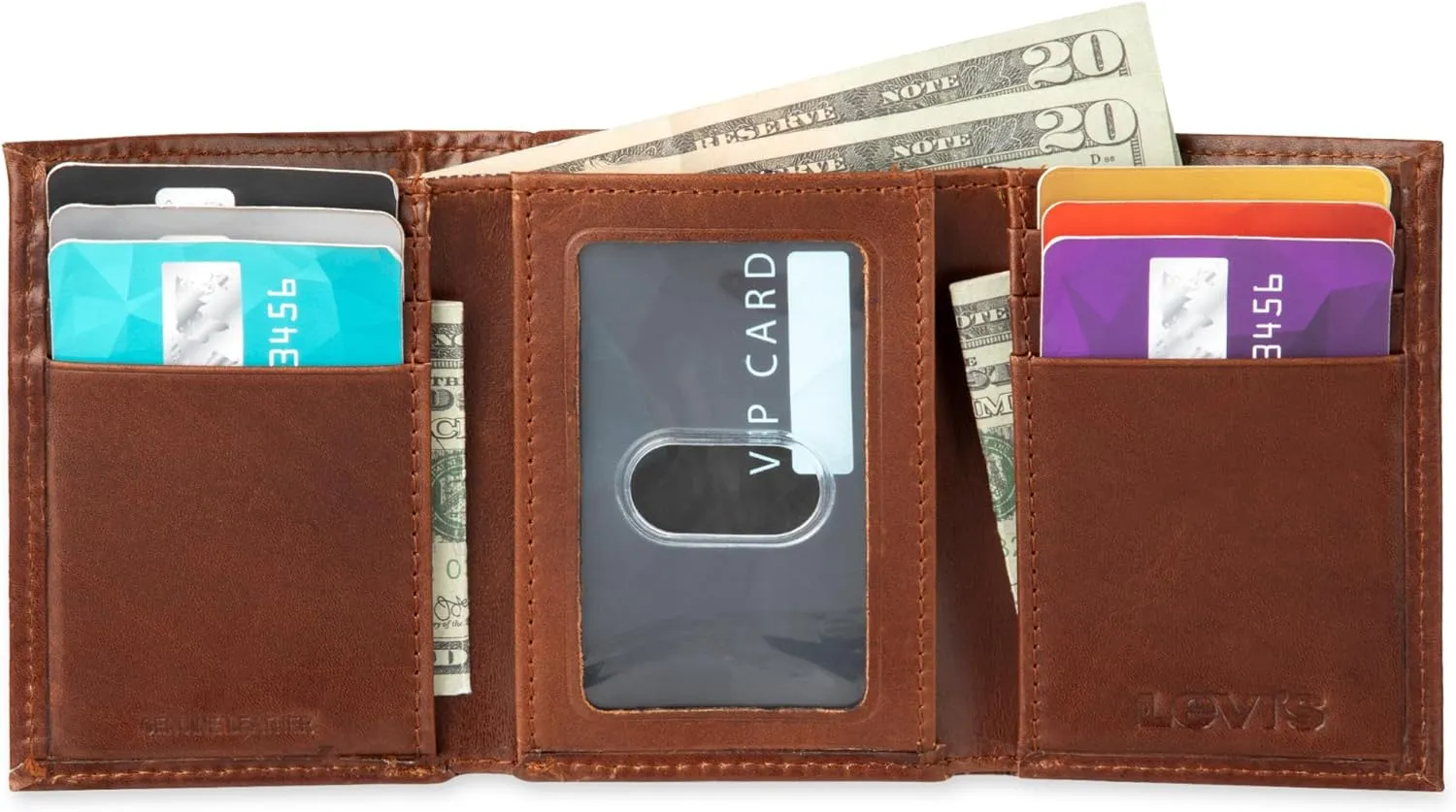 Levi's Men's Trifold Wallet-Sleek and Slim Includes Id Window and Credit Card Holder, Tan, One Size