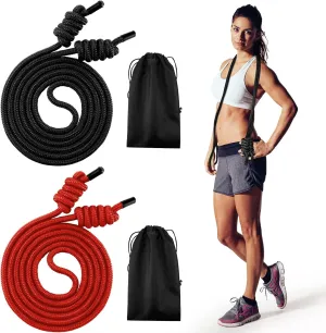 Lewtemi 2 Pcs Flow Exercise Rope for Fitness Flow Double Braid Workout Rope with Cloth Bags Adjustable Length Jump for Working out Men Women Gym Training Indoor Outdoor, 9 ft(Red, Black)