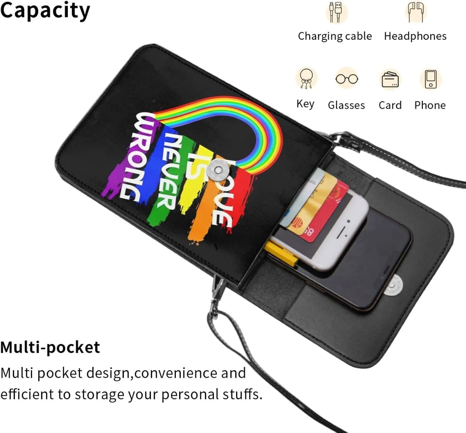 LGBT Pride Rainbow Gay Leather Crossbody Phone Purse for Women Cute Wallet Bags Lightweight Mini Sling Bag