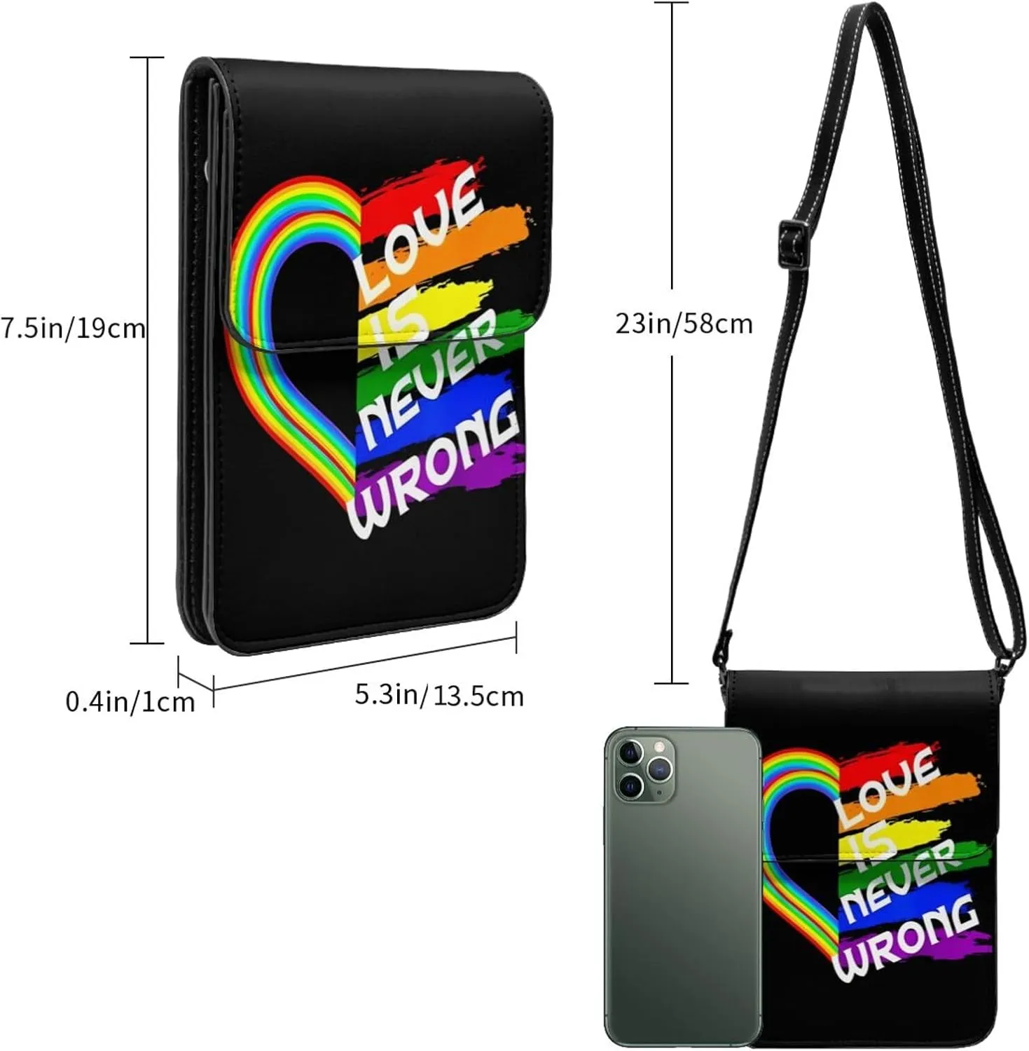 LGBT Pride Rainbow Gay Leather Crossbody Phone Purse for Women Cute Wallet Bags Lightweight Mini Sling Bag