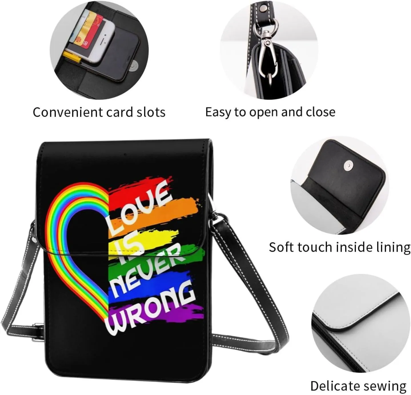 LGBT Pride Rainbow Gay Leather Crossbody Phone Purse for Women Cute Wallet Bags Lightweight Mini Sling Bag