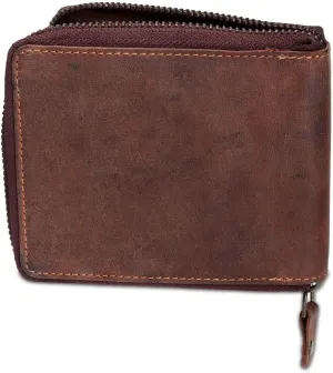 Liberty Leather Bi-Fold Round Zipper Wallet with RFID Blocking Technology | Slim and Sleek Cow Hide Leather Multi Slot Wallet for Men and Boys (Hunter)