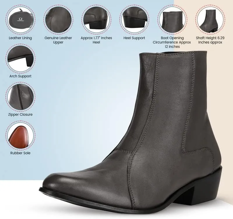LIBERTYZENO Mens Chelsea Side Zipper Ankle Boots Snake Print Leather Retro Dress Boots