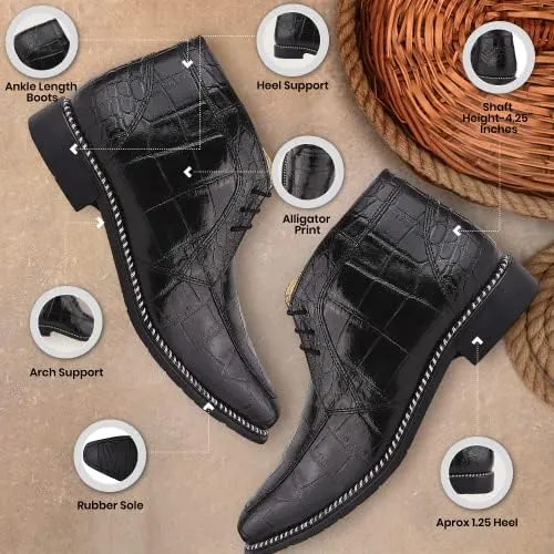LIBERTYZENO Mens Crocodile Print Leather Adults High Ankle Lace Up Dress Shoes for Easter Gift