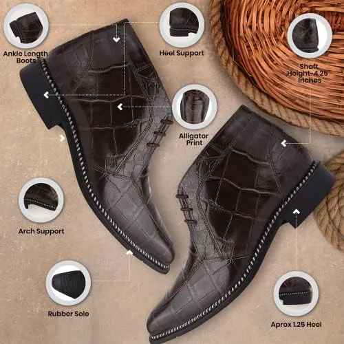 LIBERTYZENO Mens Crocodile Print Leather Adults High Ankle Lace Up Dress Shoes for Prom Graduation