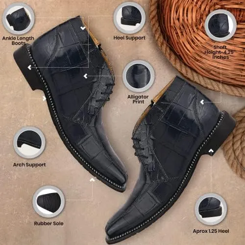 LIBERTYZENO Mens Crocodile Print Leather Adults High Ankle Lace Up Dress Shoes for Prom Graduation
