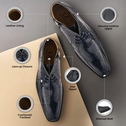 LIBERTYZENO Mens Crocodile Print Leather Adults High Ankle Lace Up Dress Shoes for Prom Graduation