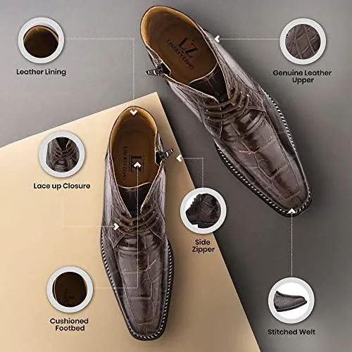 LIBERTYZENO Mens Crocodile Print Leather Adults High Ankle Lace Up Dress Shoes for Prom Graduation