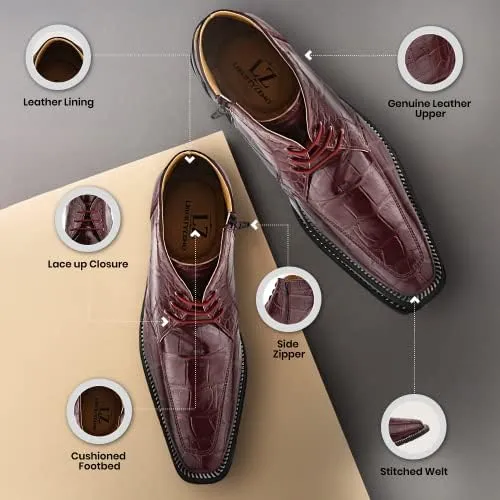 LIBERTYZENO Mens Plain & Animal Print Leather Adults Formal Lace Up Dress Shoes for Easter Gift