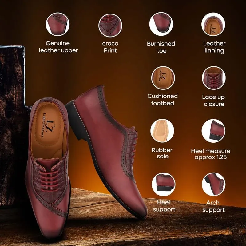 LIBERTYZENO Mens Plain & Animal Print Leather Adults Formal Lace Up Dress Shoes for Prom Graduation