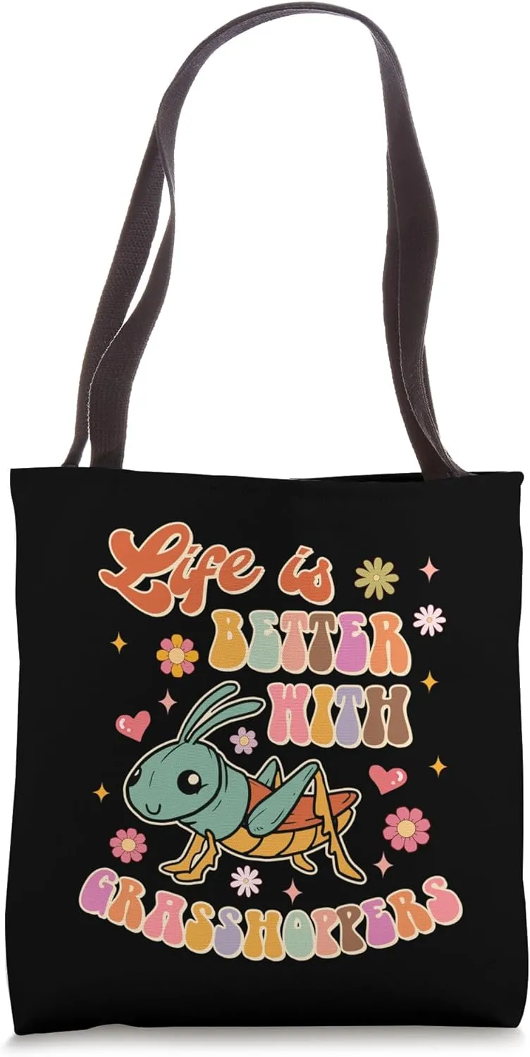Life Is A Better With Grasshoppers Groovy Grasshopper Insect Tote Bag