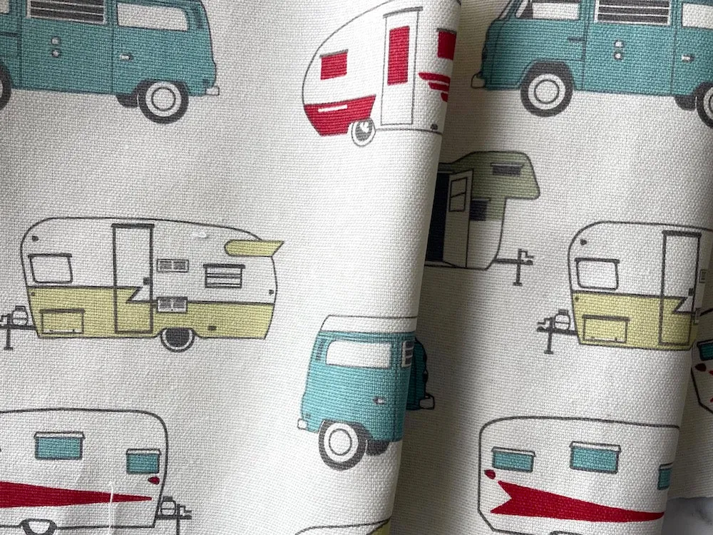 Lighter-Weight Retro Groovy Campers & Vans on Natural Cotton Canvas (Made in USA)