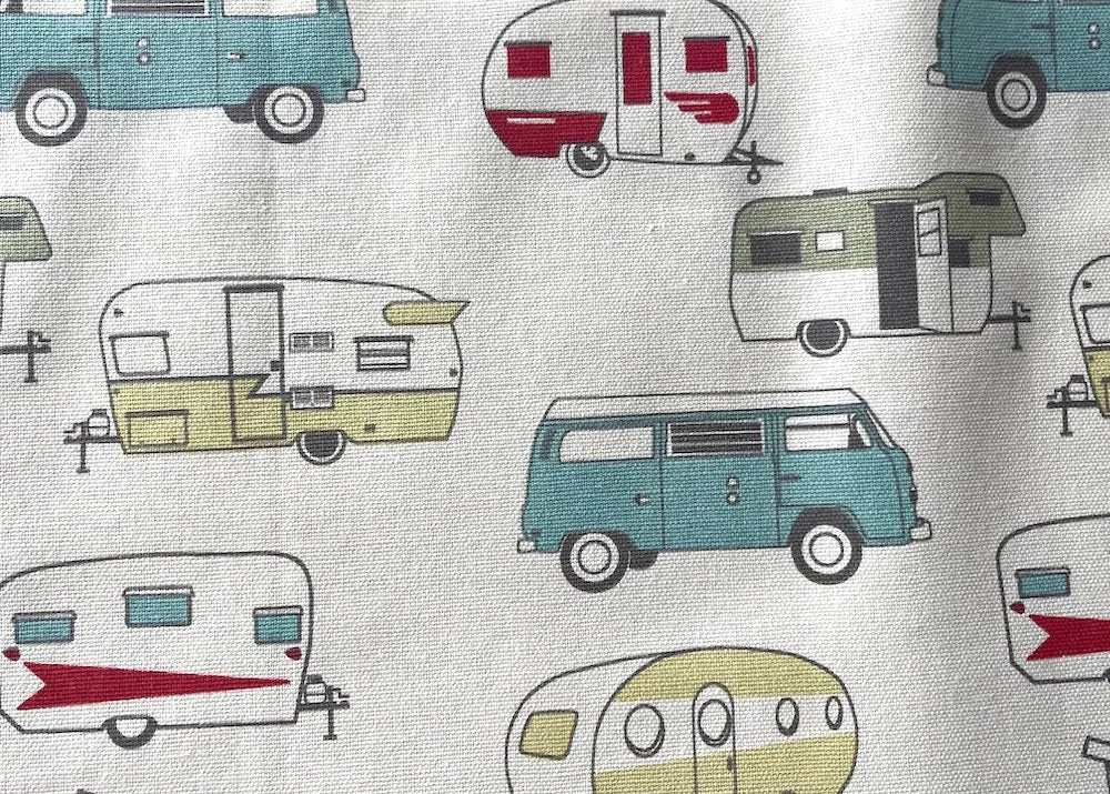 Lighter-Weight Retro Groovy Campers & Vans on Natural Cotton Canvas (Made in USA)