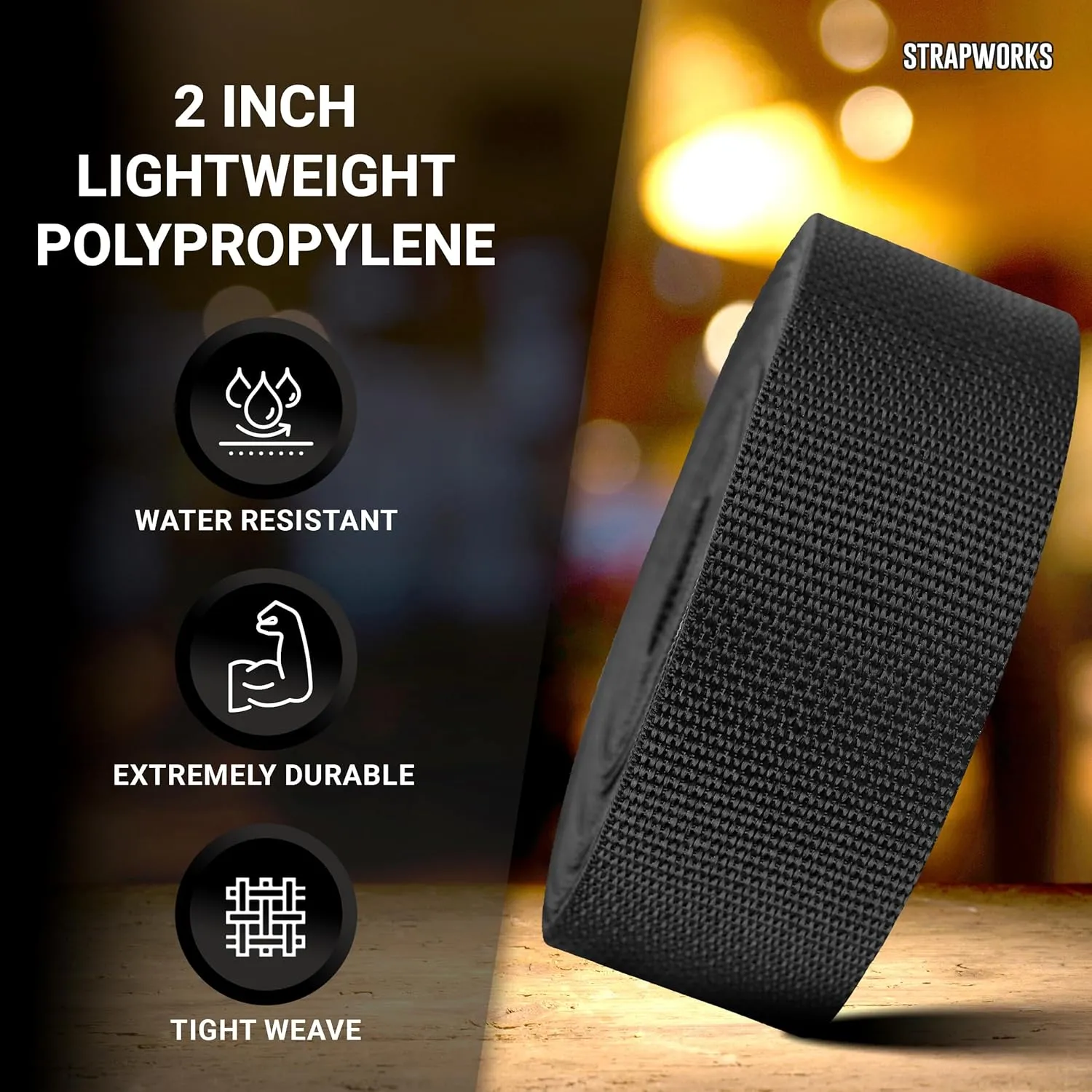 Lightweight Polypropylene Webbing - Poly Strapping for Outdoor DIY Gear Repair, Pet Collars, Crafts – 2 Inch by 10, 25, or 50 Yards, Over 20 Colors