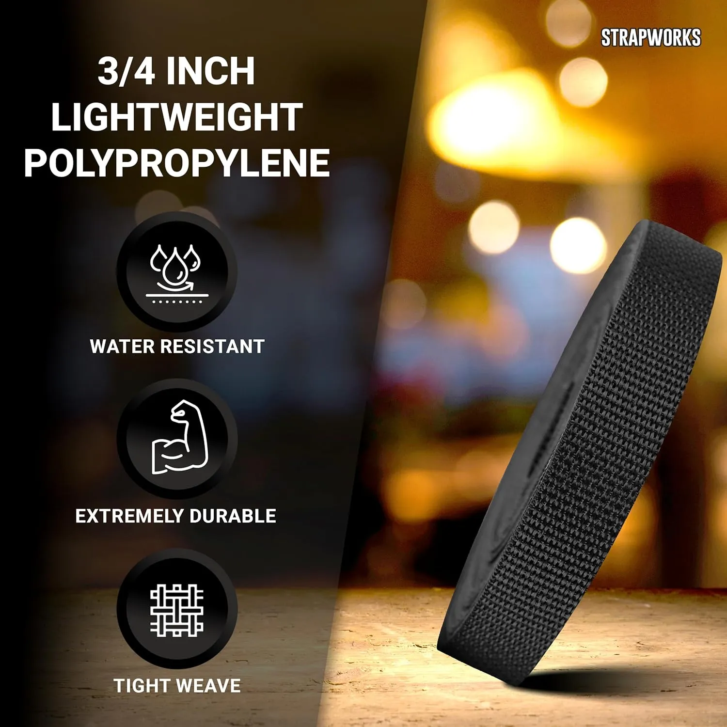 Lightweight Polypropylene Webbing - Poly Strapping for Outdoor DIY Gear Repair, Pet Collars, Crafts – 3/4 Inch by 10, 25, or 50 Yards, Over 20 Colors