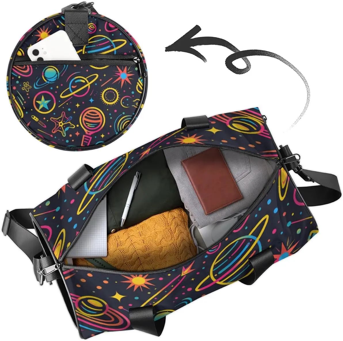Lightweight Travel Duffle Bag Colorful Planets Gym Bag for Women Men Stylish Small Duffle Bag for Fitness Yoga Travel Overnight Sport