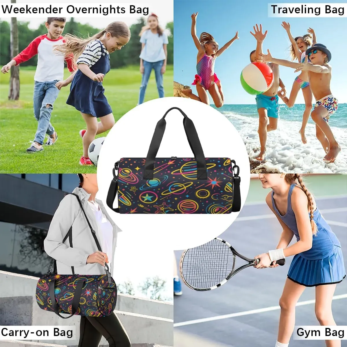 Lightweight Travel Duffle Bag Colorful Planets Gym Bag for Women Men Stylish Small Duffle Bag for Fitness Yoga Travel Overnight Sport