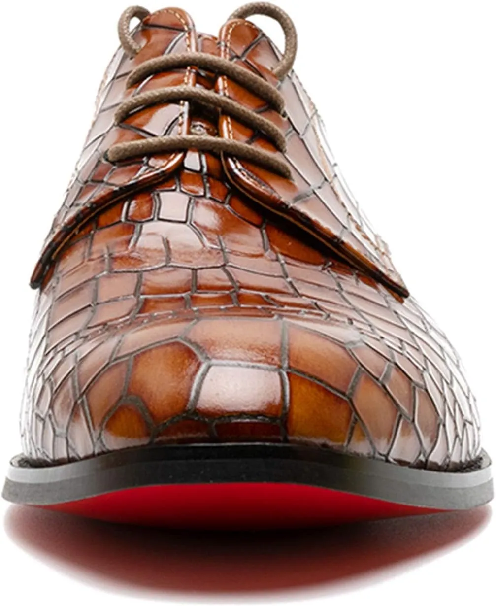 Ligustel Men's Oxfords Shoes Embossed Crocodile Leather Red Bottom Dress Shoes for Formal Casual Handmade Custom
