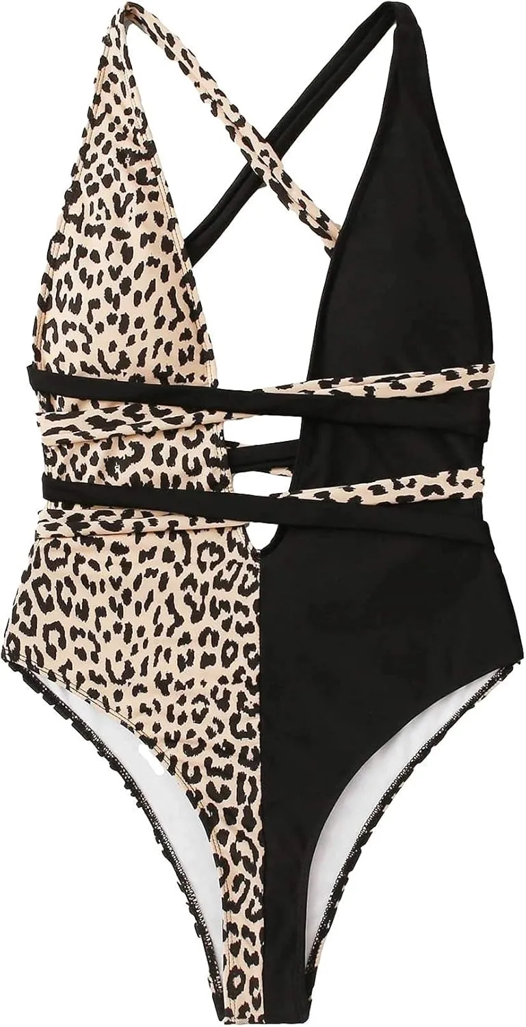 Lilosy Sexy Tie Criss Cross Plunge One Piece Thong Swimsuit High Cut Brazilian Bathing Suit