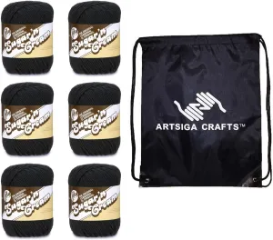 Lily Sugar'n Cream Solids Black 102001-2 (6-Pack - Same Dye Lot) Worsted Medium #4 Cotton Yarn for Crocheting and Knitting with Project Bag