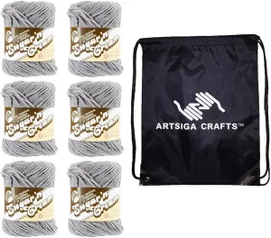 Lily Sugar'n Cream Solids Overcast 102001-1042 (6-Pack - Same Dye Lot) Worsted Medium #4 Cotton Yarn for Crocheting and Knitting with Project Bag