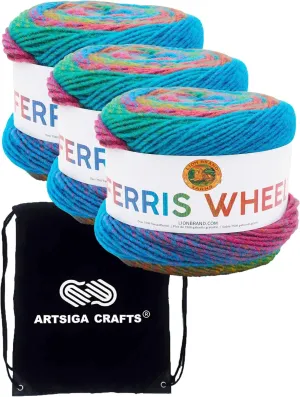 Lion Brand Ferris Wheel Sprinkles 217-604 (3-Skeins - Same Dye Lot) Worsted Medium #4 Acrylic Yarn for Crocheting and Knitting with Project Bag