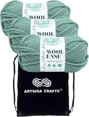 Lion Brand Knitting Yarn Wool-Ease Thick and Quick Succulent 3-Skein Factory Pack (Same Dye Lot) 640-116 with Knitting Project Bag