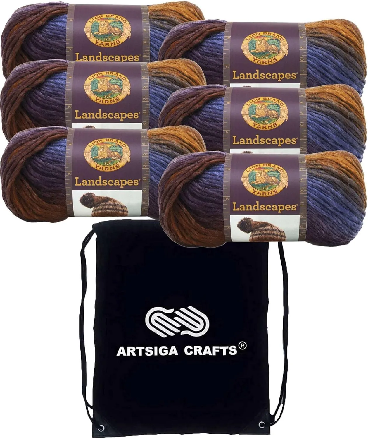 Lion Brand Landscapes Mountain Range 545-202 (6-Skeins - Same Dye Lot) Worsted Medium #4 Acrylic Yarn for Crocheting and Knitting with Project Bag
