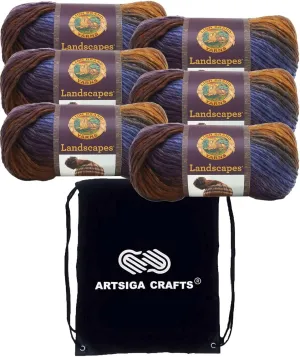 Lion Brand Landscapes Mountain Range 545-202 (6-Skeins - Same Dye Lot) Worsted Medium #4 Acrylic Yarn for Crocheting and Knitting with Project Bag