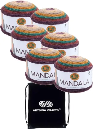 Lion Brand Mandala Warlock 525-215 (6-Skeins - Same Dye Lot) DK Light Worsted #3 Acrylic Yarn for Crocheting and Knitting with Project Bag