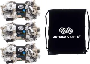 Lion Brand Off The Hook Snowy Cosmo 516-209 (3-Skeins - Same Dye Lot) Jumbo #7 Polyester Yarn for Crocheting and Knitting with Project Bag