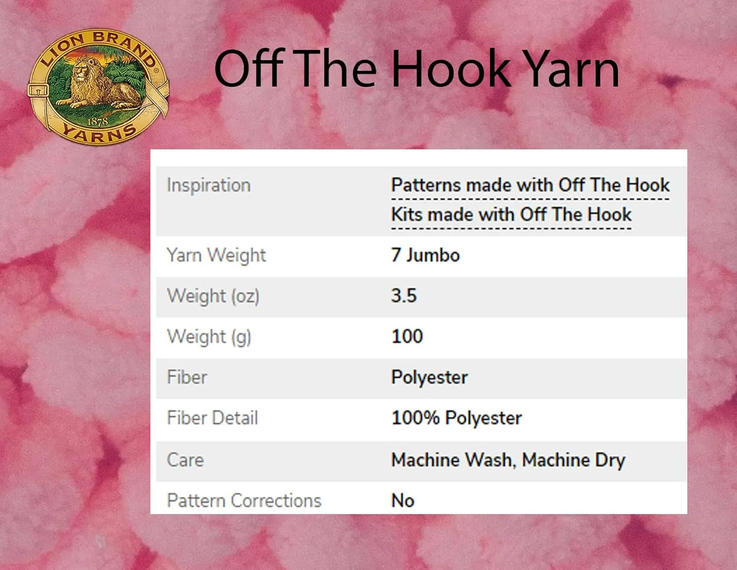 Lion Brand Off The Hook Unicorn 516-204 (3-Skeins - Same Dye Lot) Jumbo #7 Polyester Yarn for Crocheting and Knitting with Project Bag