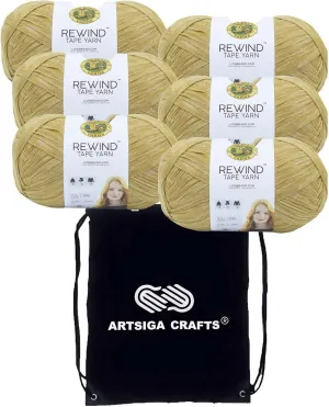 Lion Brand Rewind Citronella 523-159 (6-Skeins - Same Dye Lot) Chunky Bulky #5 Polyester, Viscose Yarn for Crocheting and Knitting with Project Bag