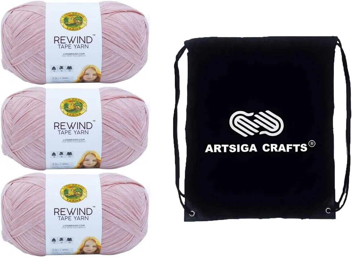 Lion Brand Rewind Mahogany Rose 523-139 (3-Skeins - Same Dye Lot) Chunky Bulky #5 Polyester, Viscose Yarn for Crocheting and Knitting with Project Bag