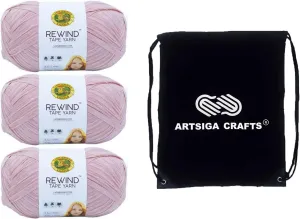 Lion Brand Rewind Mahogany Rose 523-139 (3-Skeins - Same Dye Lot) Chunky Bulky #5 Polyester, Viscose Yarn for Crocheting and Knitting with Project Bag