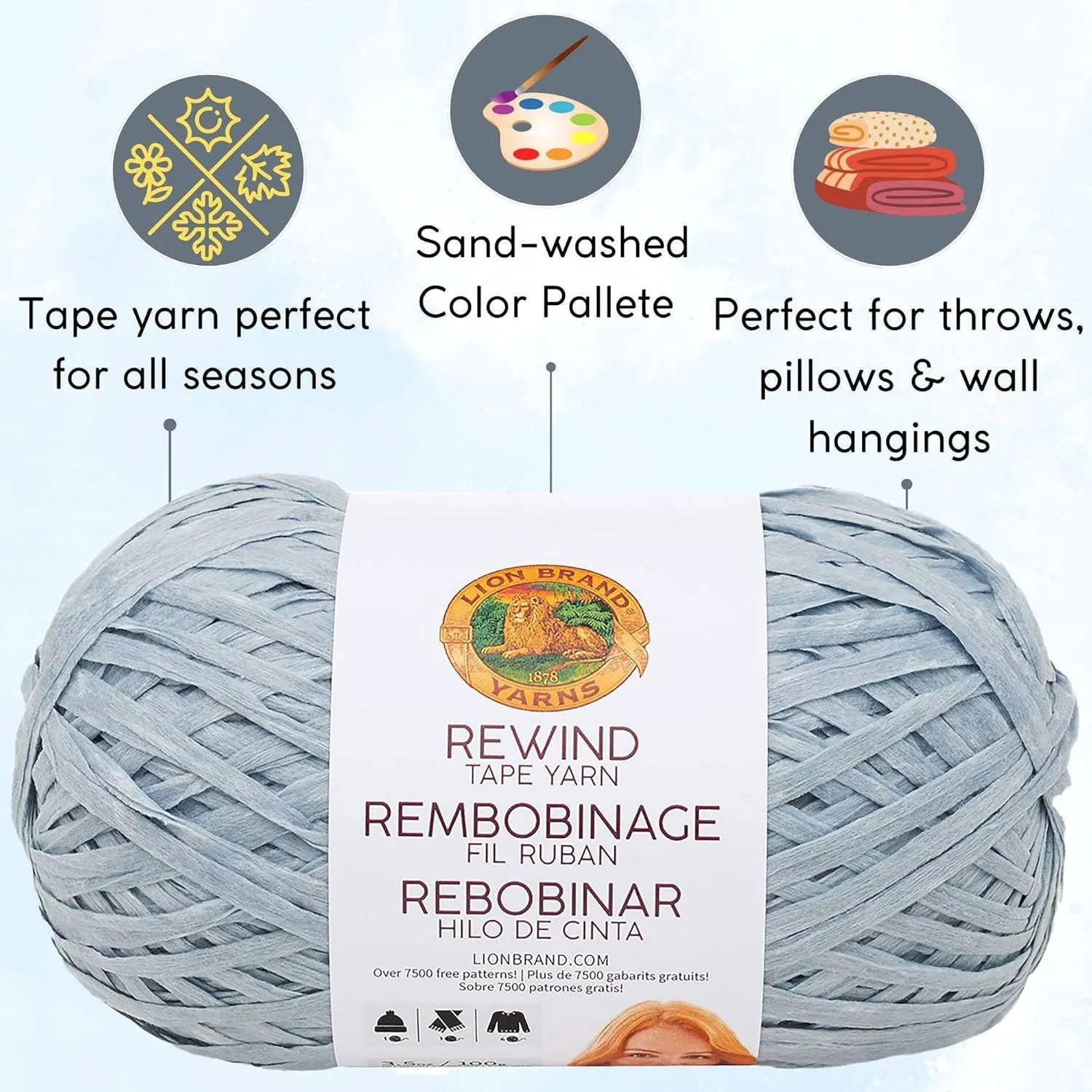 Lion Brand Rewind Marbles 523-106 (3-Skeins - Same Dye Lot) Chunky Bulky #5 Polyester, Viscose Yarn for Crocheting and Knitting with Project Bag