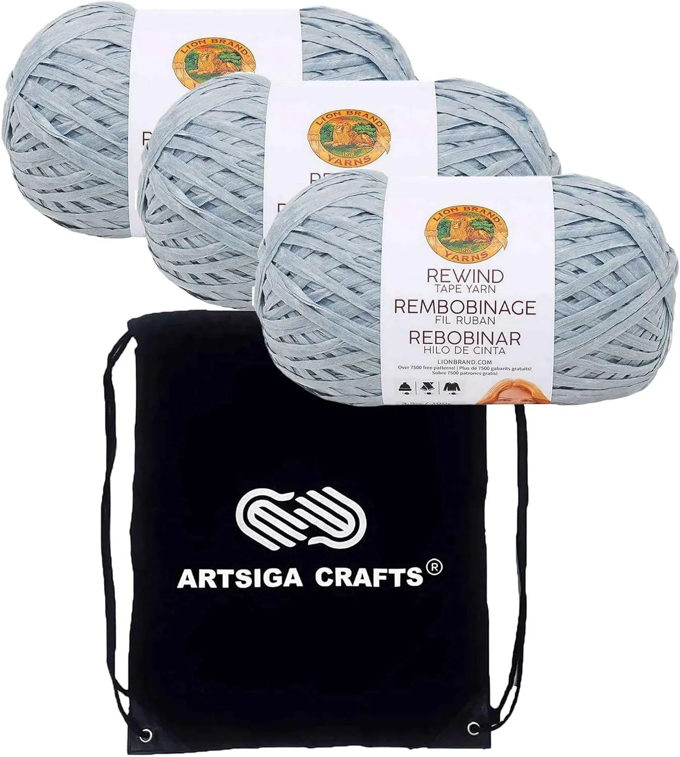 Lion Brand Rewind Marbles 523-106 (3-Skeins - Same Dye Lot) Chunky Bulky #5 Polyester, Viscose Yarn for Crocheting and Knitting with Project Bag