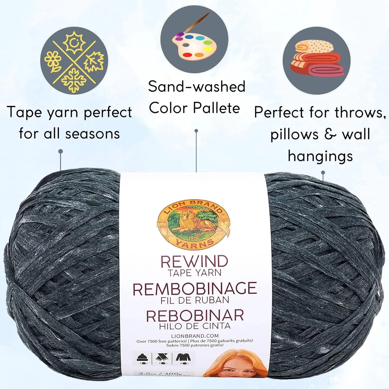 Lion Brand Rewind Moto Jacket 523-150 (3-Skeins - Same Dye Lot) Chunky Bulky #5 Polyester, Viscose Yarn for Crocheting and Knitting with Project Bag