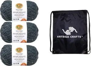 Lion Brand Rewind Moto Jacket 523-150 (3-Skeins - Same Dye Lot) Chunky Bulky #5 Polyester, Viscose Yarn for Crocheting and Knitting with Project Bag