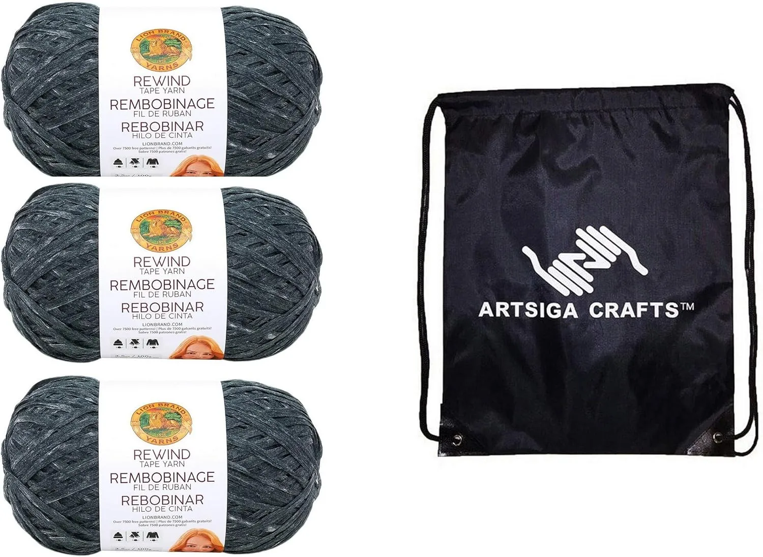 Lion Brand Rewind Moto Jacket 523-150 (3-Skeins - Same Dye Lot) Chunky Bulky #5 Polyester, Viscose Yarn for Crocheting and Knitting with Project Bag
