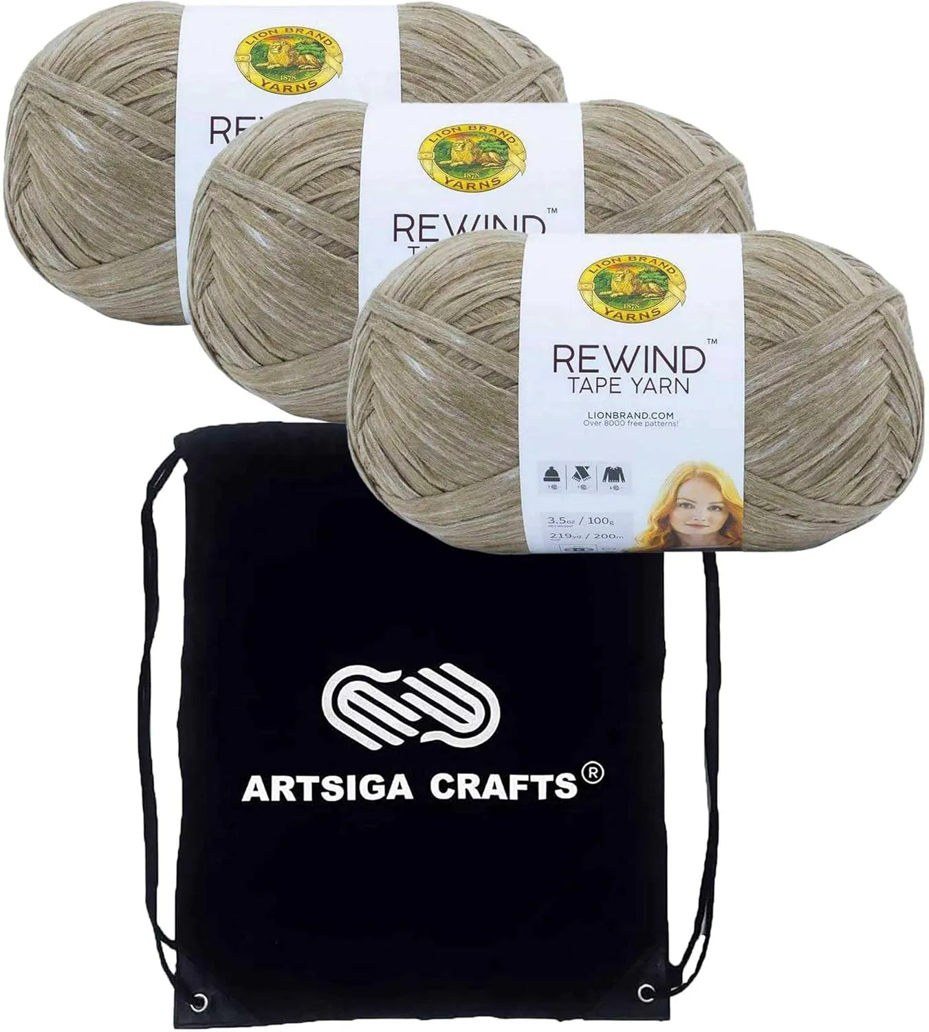 Lion Brand Rewind Willow 523-124 (3-Skeins - Same Dye Lot) Chunky Bulky #5 Polyester, Viscose Yarn for Crocheting and Knitting with Project Bag