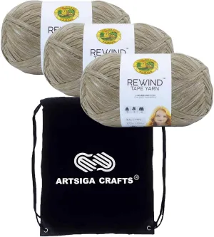 Lion Brand Rewind Willow 523-124 (3-Skeins - Same Dye Lot) Chunky Bulky #5 Polyester, Viscose Yarn for Crocheting and Knitting with Project Bag