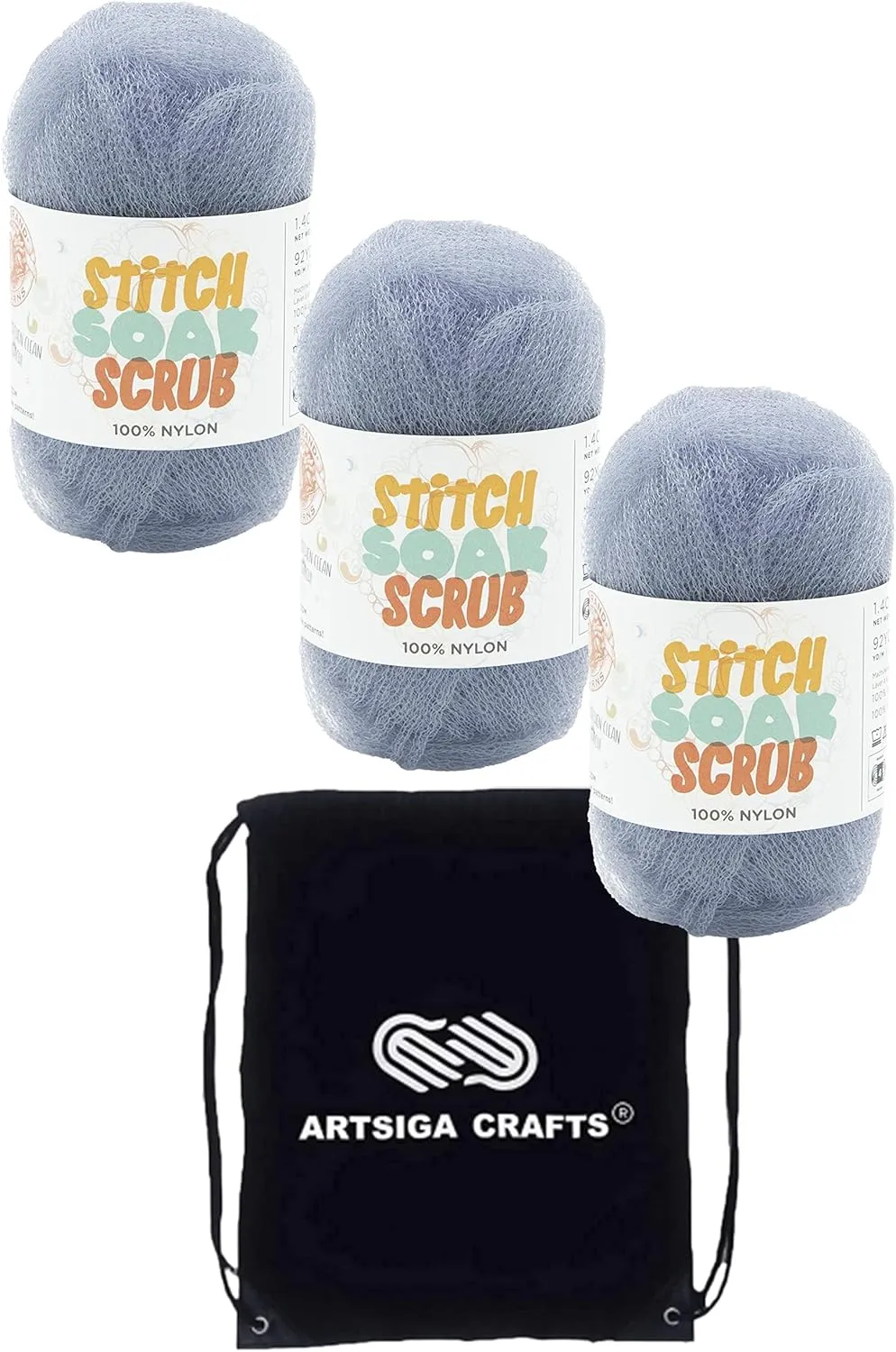Lion Brand Stitch Soak Scrub Eventide 781-105 (3-Skeins - Same Dye Lot) Worsted Medium #4 Nylon Yarn for Crocheting and Knitting with Project Bag