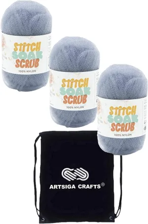 Lion Brand Stitch Soak Scrub Eventide 781-105 (3-Skeins - Same Dye Lot) Worsted Medium #4 Nylon Yarn for Crocheting and Knitting with Project Bag