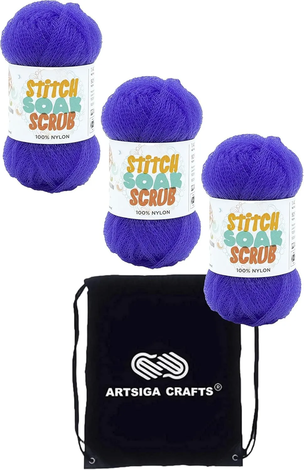 Lion Brand Stitch Soak Scrub Sapphire 781-109 (3-Skeins - Same Dye Lot) Worsted Medium #4 Nylon Yarn for Crocheting and Knitting with Project Bag