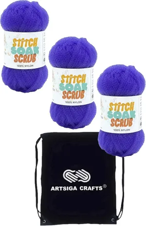 Lion Brand Stitch Soak Scrub Sapphire 781-109 (3-Skeins - Same Dye Lot) Worsted Medium #4 Nylon Yarn for Crocheting and Knitting with Project Bag