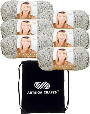 Lion Brand Vanna's Choice Grey Marble 860-401 (6-Skeins - Same Dye Lot) Worsted Medium #4 Acrylic Yarn for Crocheting and Knitting with Project Bag